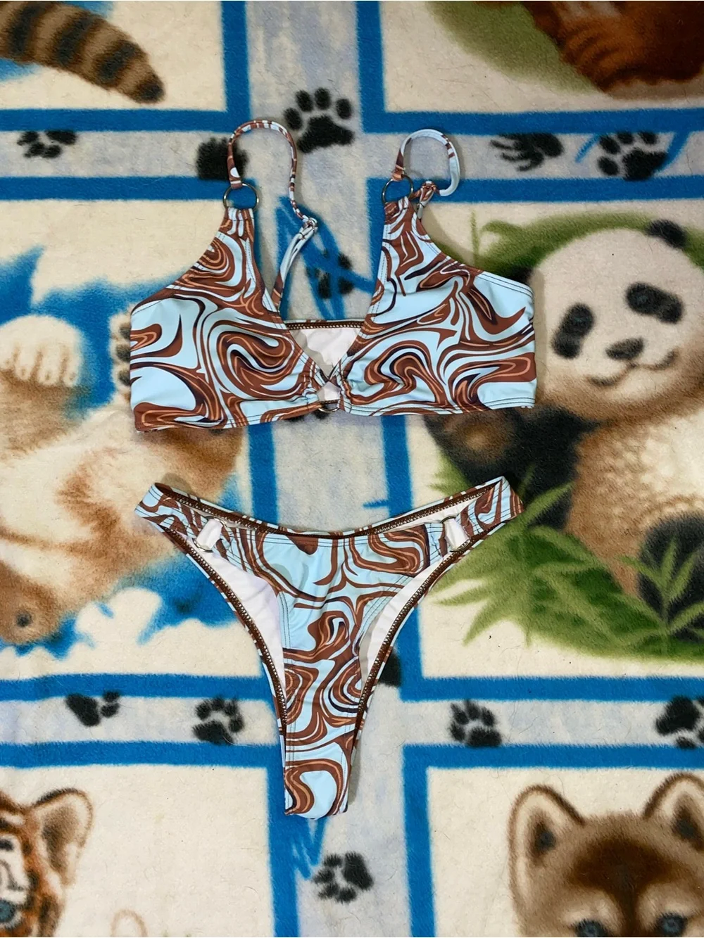 Blue & Brown Swirl Bikini Set - Women Swimwear